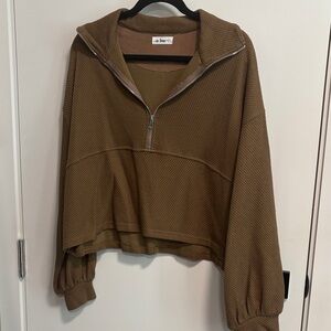 In Bloom Brown Textured Half-Zip Hooded Bomber